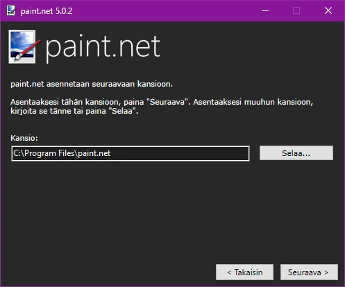 paint.net asennuksen kansio
