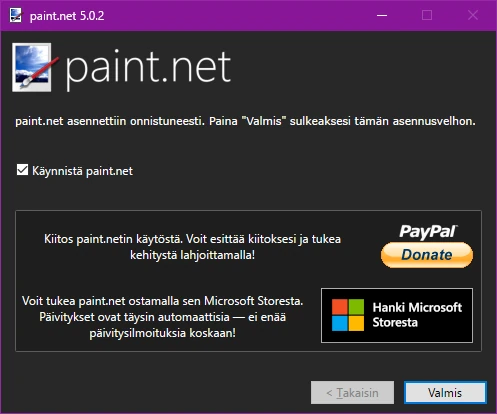 paint.net asennus valmis
